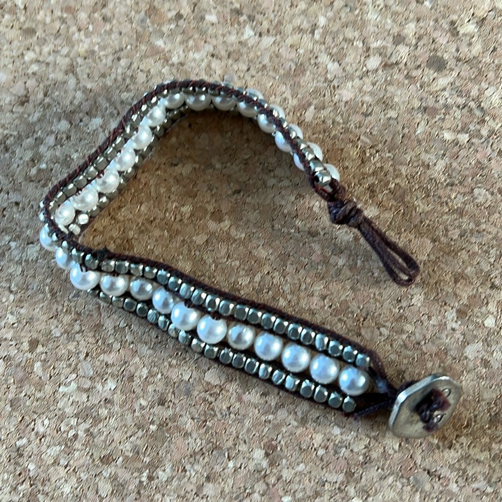 Leather Beaded Bracelet 7.5 inches